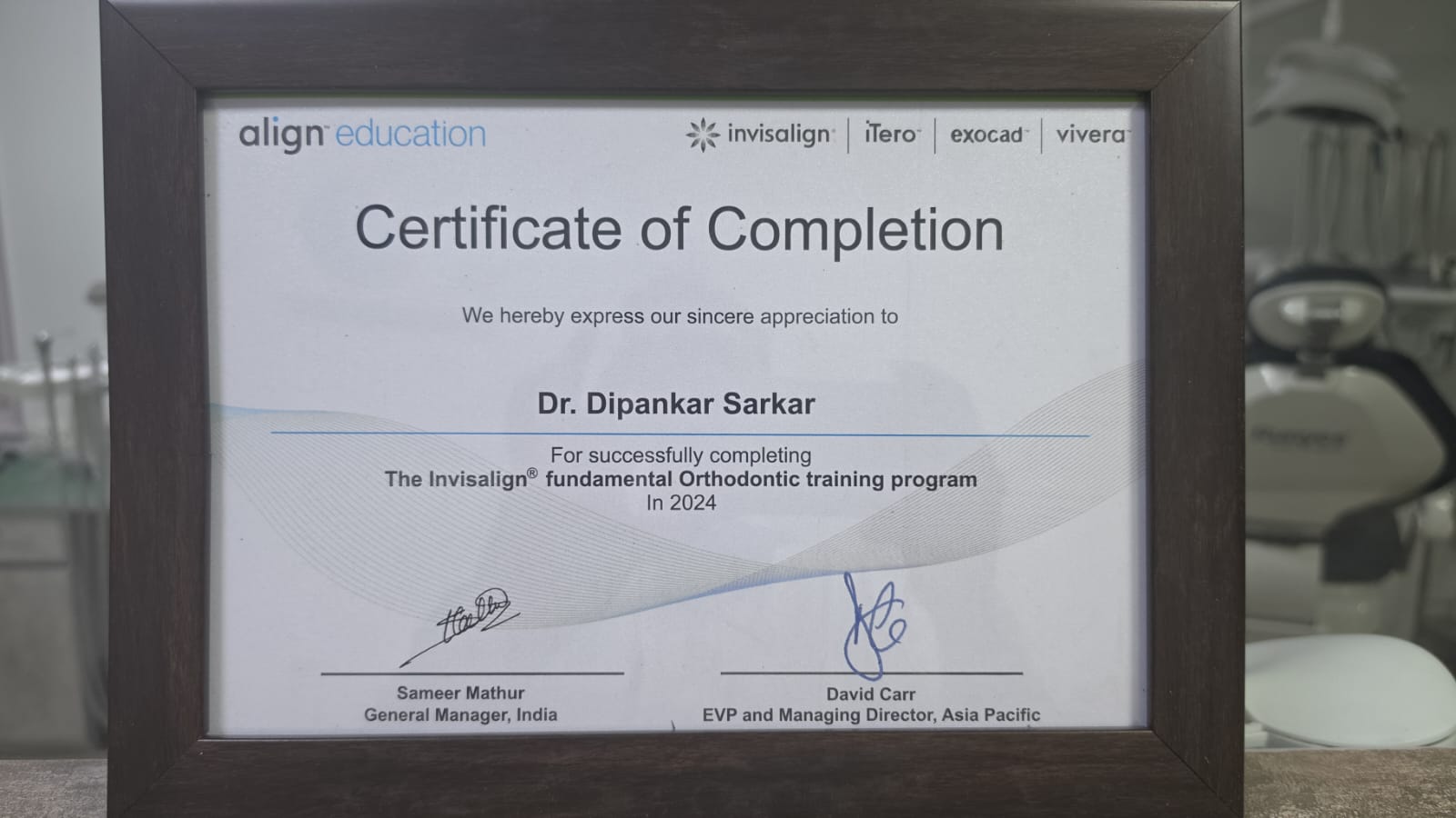 Align Education Invisalign Fundamental Orthodontic Training Program certificate awarded to Dr. Dipankar Sarkar, completed in 2024